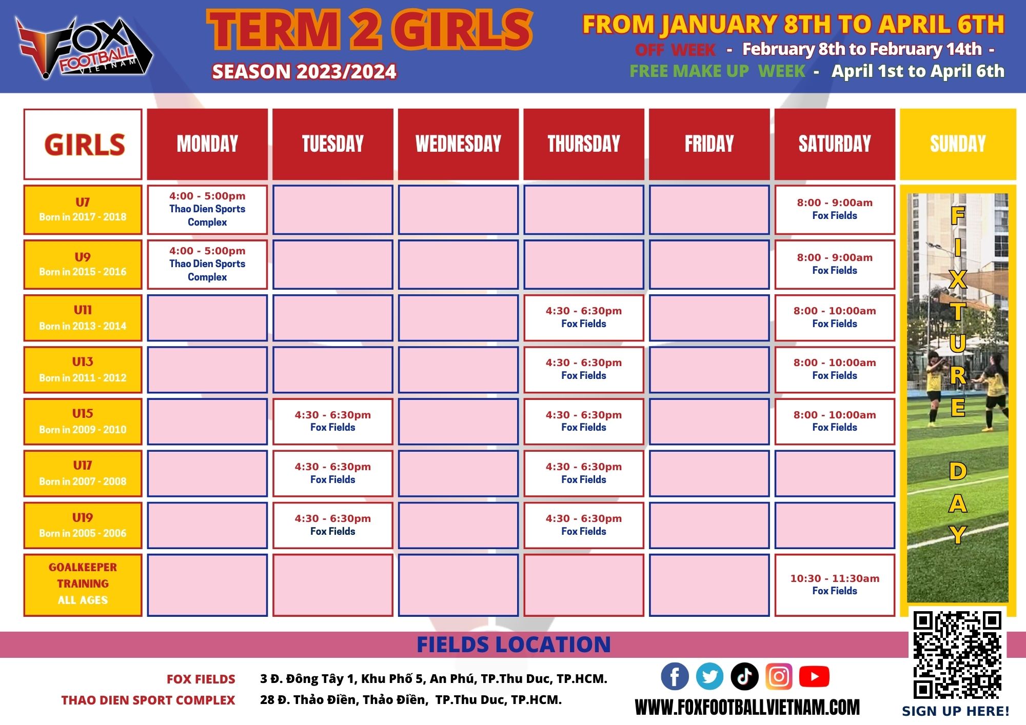 Girls Term 2 schedule